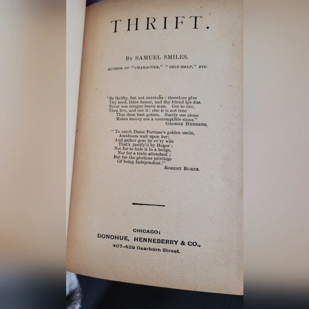 Antique 1800s Book Thrift by Samuel Smiles | Embossed Hardcover